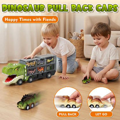 Dinosaur Toys Trucks for Toddlers, Boy Toys Car for Toddlers 2 3 4 5+ Years Old, Transport Truck with 12 Pull Back Cars, 13 in 1 Car Carrier Truck Toy Sets, Best Birthday Christmas Gifts