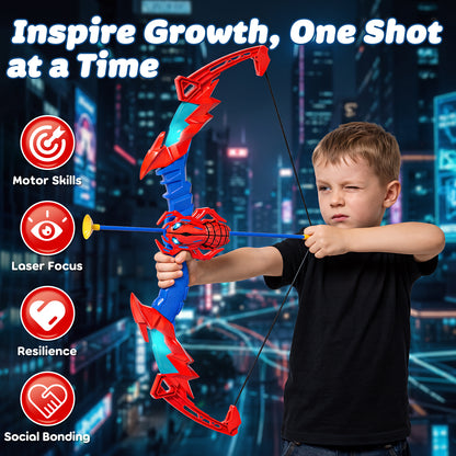 Bow and Arrow Set for Kids, LED Light Up Archery Toy Set with 10 Suction Cup Arrows, Target & Quiver, Indoor and Outdoor Toys for Kids, Best Gift for Boys Girls Ages 5-12, Spider