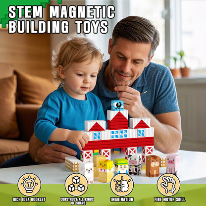Magnetic Blocks, Farm Theme 54 PCS Magnetic Tiles, Montessori Learning Toys for 3 to 4 Year, Magnetic Construction Toys for Toddlers 3-6 Years Old, Educational Toys for Boys Girls