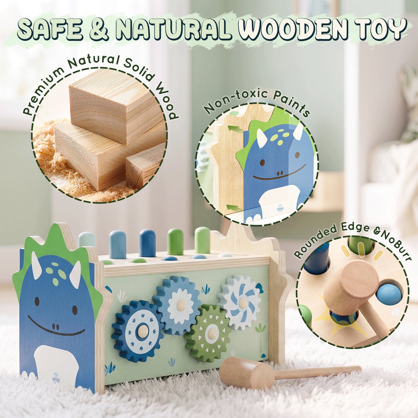 Wooden Montessori Toys for 1 Year Old, Hammering Pounding Toy with Xylophone, Educational Learning Toys, Baby Activity Toys for 1 2 3 Year Old, Preschool Toys, Birthday Gifts (Dinosaur)