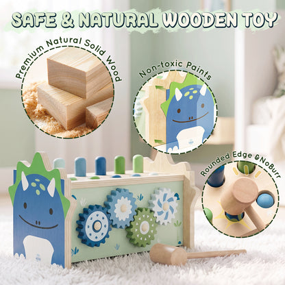 Wooden Montessori Toys for 1 Year Old, Hammering Pounding Toy with Xylophone, Educational Learning Toys, Baby Activity Toys for 1 2 3 Year Old, Preschool Toys, Birthday Gifts (Dinosaur)