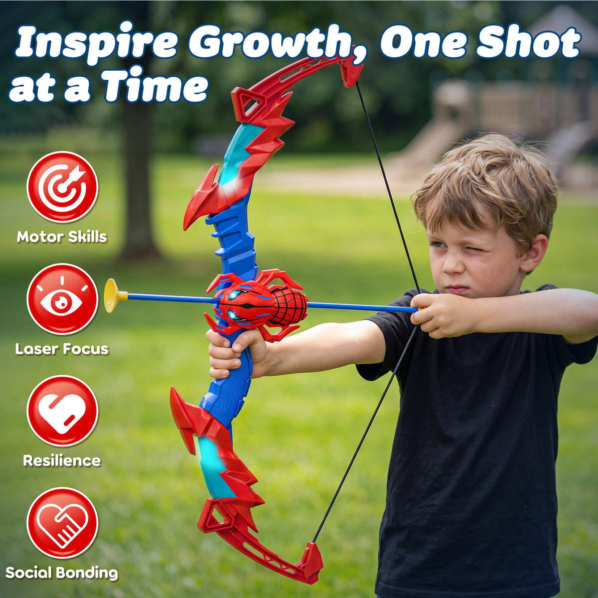 Bow and Arrow Set for Kids, LED Light Up Archery Toy Set with 10 Suction Cup Arrows, Target & Quiver, Indoor and Outdoor Toys for Kids, Best Gift for Boys Girls Ages 5-12, Spider