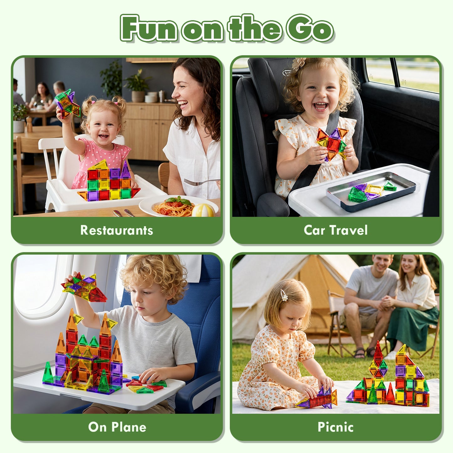 Mini Magnetic Tiles, Travel Magnetic Tiles 54 PCS Magnetic Blocks, Montessori Learning Toys for 3 to 4 Year, Magnetic Construction Toys for Toddlers 3-6 Years Old, Travel Toys for Boys Girls