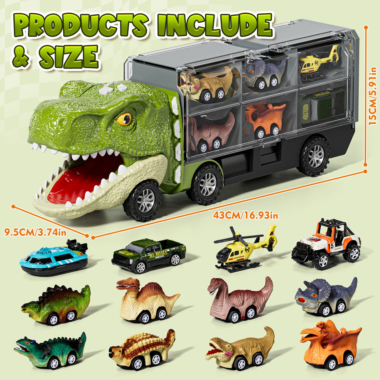 Dinosaur Toys Trucks for Toddlers, Boy Toys Car for Toddlers 2 3 4 5+ Years Old, Transport Truck with 12 Pull Back Cars, 13 in 1 Car Carrier Truck Toy Sets, Best Birthday Christmas Gifts