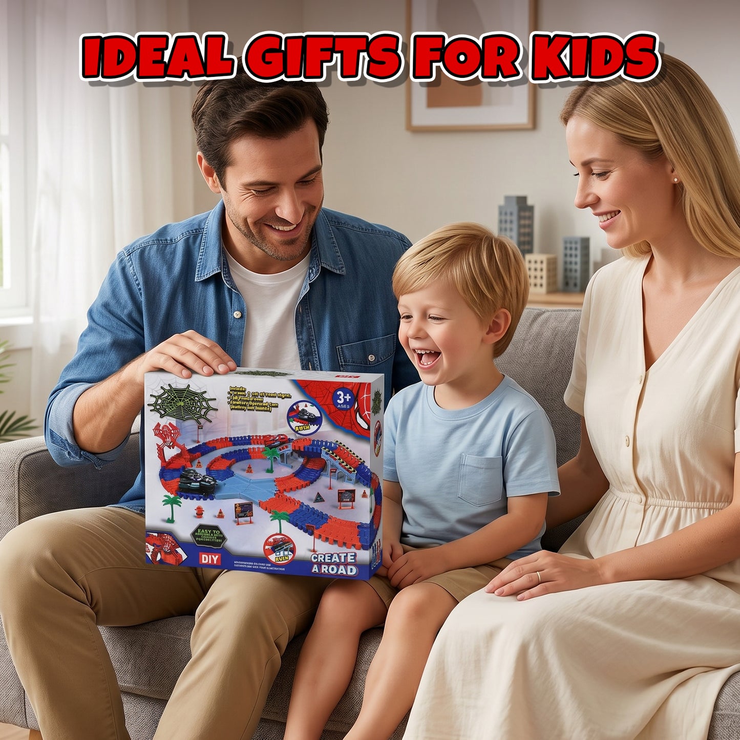 Race Car Track Set, Spider Toys for Boys 3-5, 212 PCS Race Track for Boys with 2 Spider Cars Toys, Car Race Track for Toddlers 3 4 5 6 Years Old, Mini Monster Truck for Boys Girls Birthday Gifts