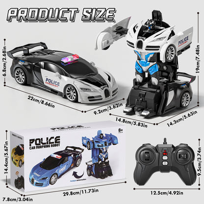 Remote Control Cars, Police Car Toy, Transform RC Cars, Transforming Toys with Cool Light, 360° Rotation One Button Deformation Car Toy, Birthday Gifts for Boys 5-7 8-12 Years Old