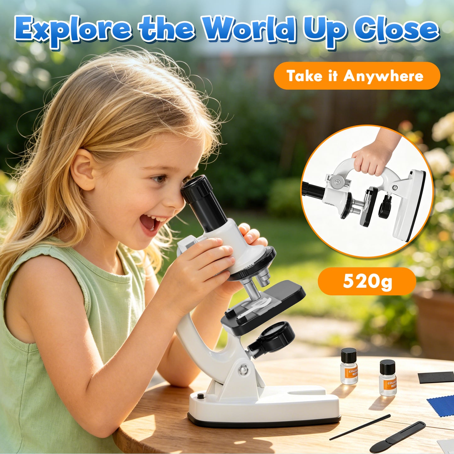 Microscope for Kids, 200X-1200X Kids Educational Toys Optical Compound Biological Microscope, Science Kits for Kids, Beginner Microscope Kit with Phone Adapter & Slides, Gift for Boys Girls Age 6+