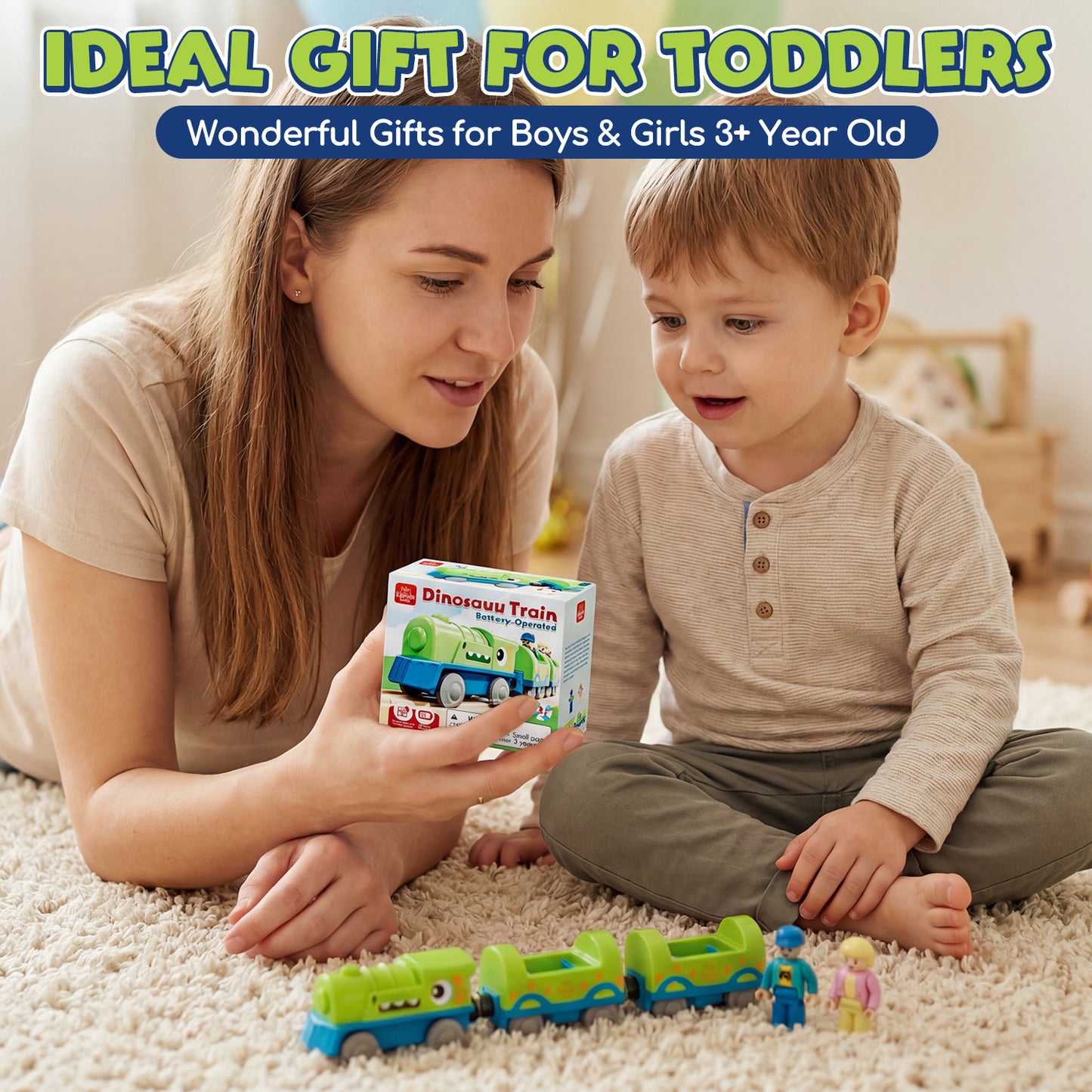 Train Set for Kids, Train Toys for Toddlers 2 3 4 5+ Years Old, Dinosaur Toy Trains, Great Gift for Boys Girls - Compatible with Other Brands Train Tracks