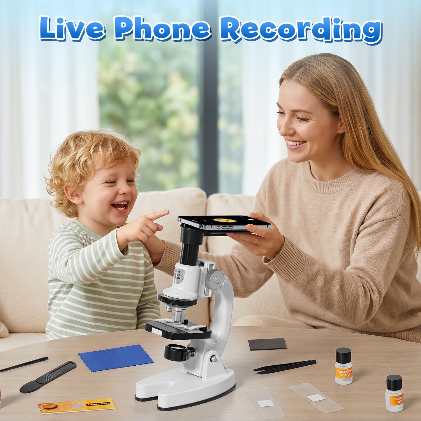 Microscope for Kids, 200X-1200X Kids Educational Toys Optical Compound Biological Microscope, Science Kits for Kids, Beginner Microscope Kit with Phone Adapter & Slides, Gift for Boys Girls Age 6+