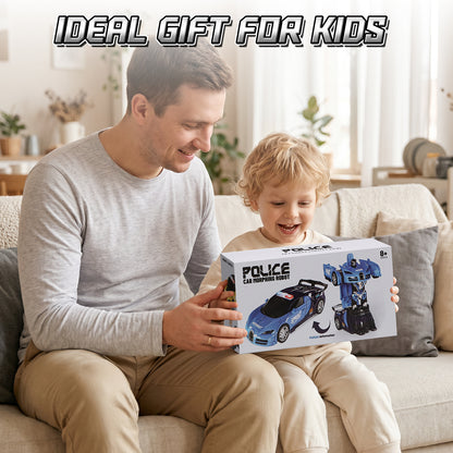 Remote Control Cars, Police Car Toy, Transform RC Cars, Transforming Toys with Cool Light, 360° Rotation One Button Deformation Car Toy, Birthday Gifts for Boys 5-7 8-12 Years Old