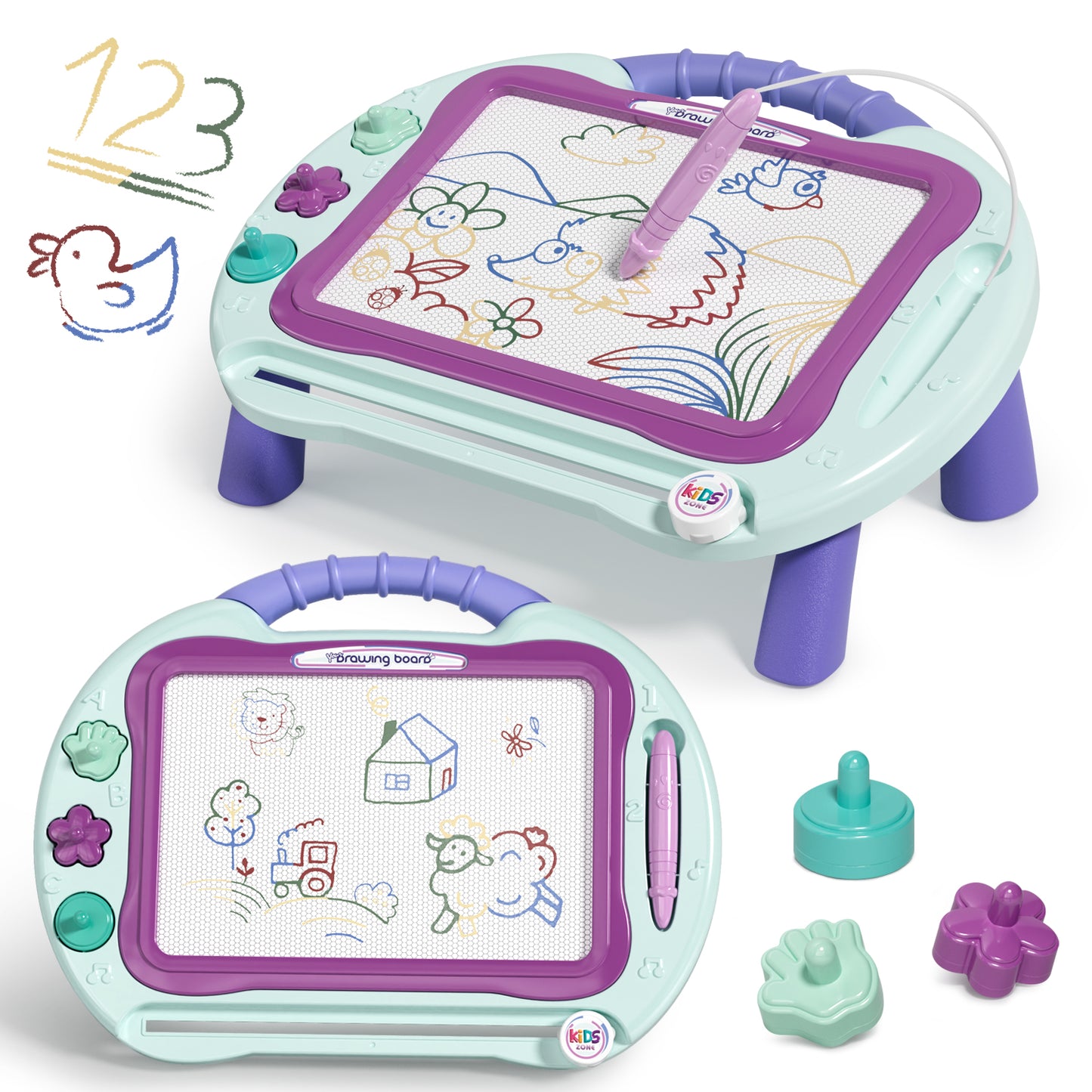 Magnetic Drawing Board, Toys for 2 Year Old Girls, Writing Board for Toddlers with 4 Stamps, Portable Doodle Board Pad, Learning Educational Toys for Toddlers 1 2 3 Year Old, Best Birthday Gifts