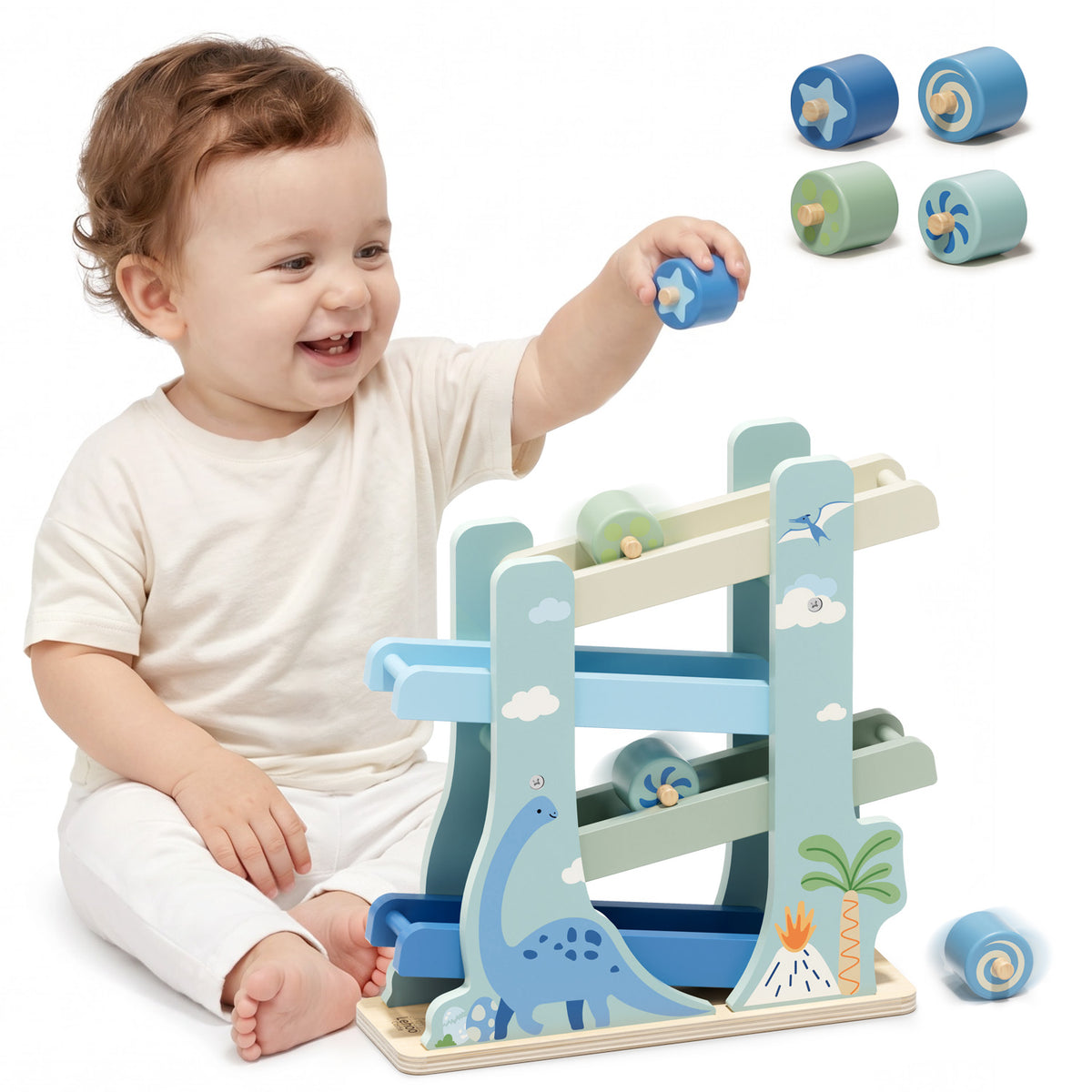 Car Ramp Toys for 2 Year Old Boys, Car Race Track, Dinosaur Wooden Race Track for Toddlers, Toys for 1 Year Old, Montessori Learning Toys, Best Gifts for Baby Boys Girls 1-3