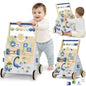 Toddler Push Walker, Wooden Push Walking Toys for 1-3 Year Old, Adjustable Speed Walker for Boy Girls, Dinosaur Toddler Walker, Montessori Walker Toy, Sit to Stand Walker with Activity Center