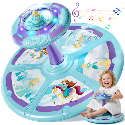 Princess Sit and Spin Toys for Toddlers, 360° Spinning Seat with LED Lights & Music, Sensory Spinning Chair for Body Balance Training, Sensory Toys for Ages 2-4 and Up, Best Birthday Christmas Gifts