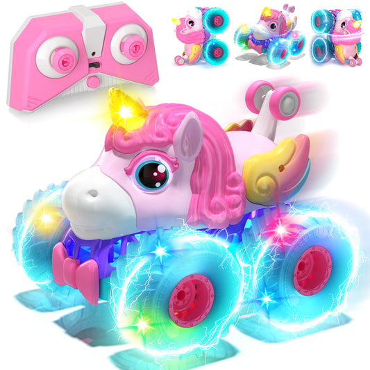 Remote Control Monster Truck for Girls, Rc Stunt Car Unicorn Toys with LED Lights for Girls Age 4 5 6 7 8 9 10 11 12