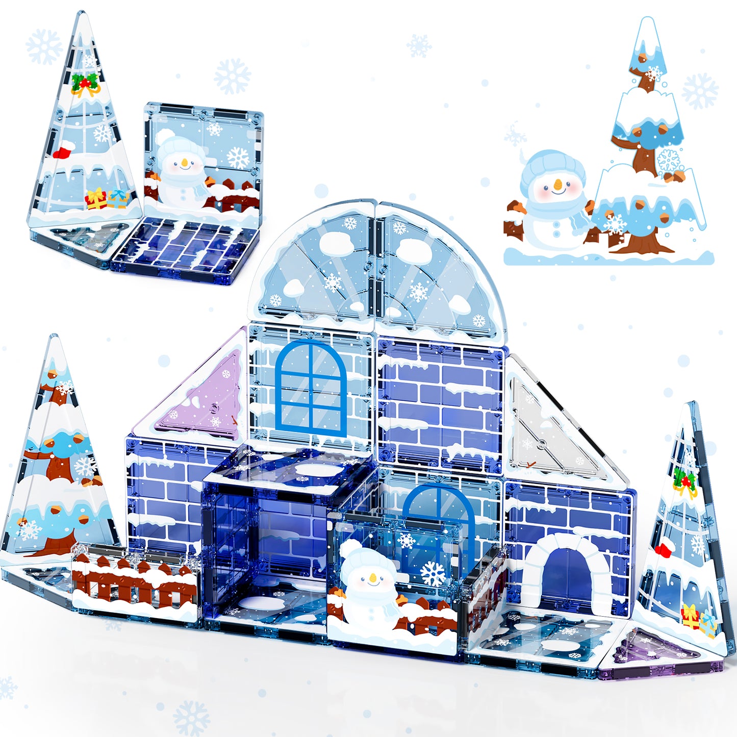 Magnetic Tiles, Snow & Ice Theme 25 PCS Magnetic Blocks, Montessori Learning Toys for 3 to 4 Year, Magnetic Construction Toys for Toddlers 3-6 Years Old, Educational Toys for Boys Girls