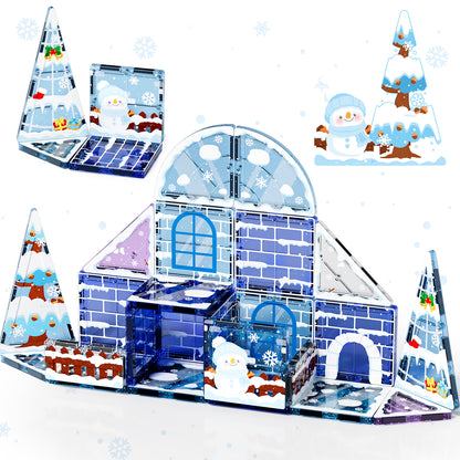 Magnetic Tiles, Snow & Ice Theme 25 PCS Magnetic Blocks, Montessori Learning Toys for 3 to 4 Year, Magnetic Construction Toys for Toddlers 3-6 Years Old, Educational Toys for Boys Girls