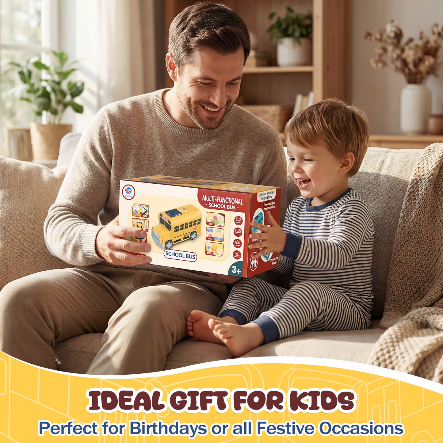 School Bus Toys with Sound & Story & Music, Toys for Boys 2 to 4 Years Old with Simulation Steering Wheel, Toddler Boy Toys age 3 5, Educational Learning Toys for Preschool, Best Gift for Boys Girls
