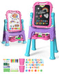 Easel for Kids, 4 in 1 Rotatable Double Sided Adjustable Standing Kids Art Easel Drawing Board White Board Chalkboard with Painting Accessories - Pink