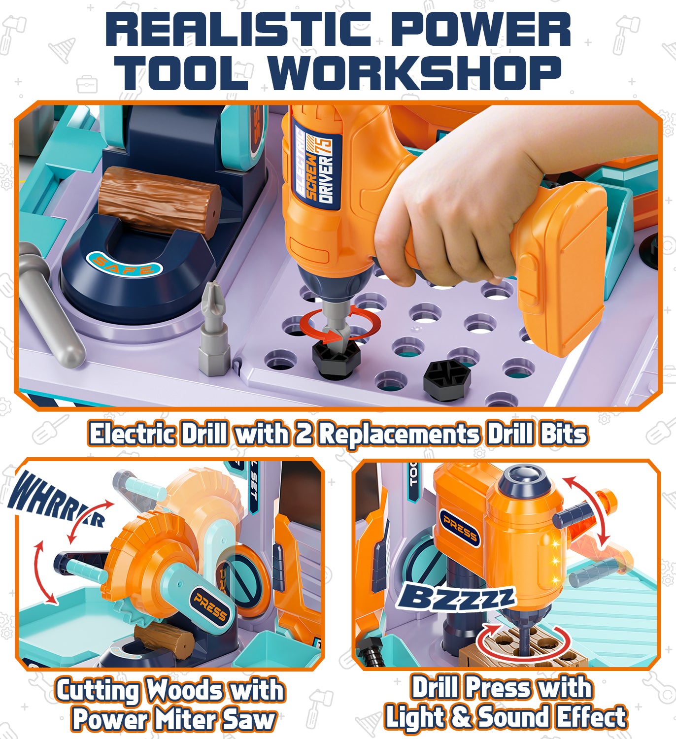 Kids Tool Bench Play Set, Foldable Kids Workbench with Realistic Tools & Electric Drill, Stores as a Truck, Kids Tool Set, Educational Toys, Construction Toys for Boys Age 2 3 Birthday Gifts