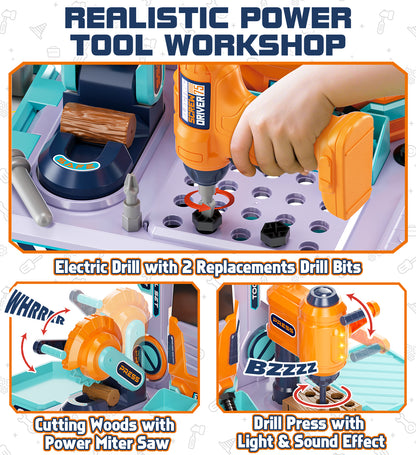 Kids Tool Bench Play Set, Foldable Kids Workbench with Realistic Tools & Electric Drill, Stores as a Truck, Kids Tool Set, Educational Toys, Construction Toys for Boys Age 2 3 Birthday Gifts