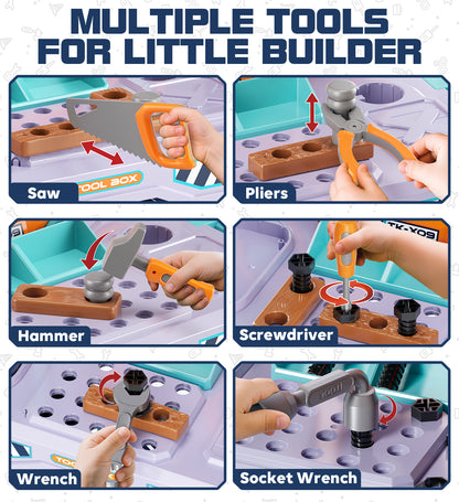Kids Tool Bench Play Set, Foldable Kids Workbench with Realistic Tools & Electric Drill, Stores as a Truck, Kids Tool Set, Educational Toys, Construction Toys for Boys Age 2 3 Birthday Gifts
