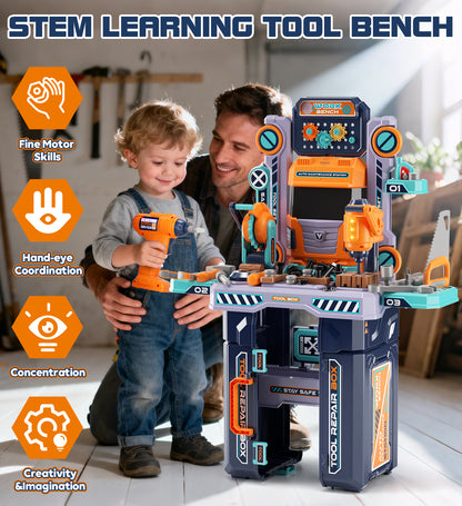 Kids Tool Bench Play Set, Foldable Kids Workbench with Realistic Tools & Electric Drill, Stores as a Truck, Kids Tool Set, Educational Toys, Construction Toys for Boys Age 2 3 Birthday Gifts