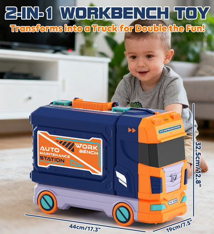 Kids Tool Bench Play Set, Foldable Kids Workbench with Realistic Tools & Electric Drill, Stores as a Truck, Kids Tool Set, Educational Toys, Construction Toys for Boys Age 2 3 Birthday Gifts