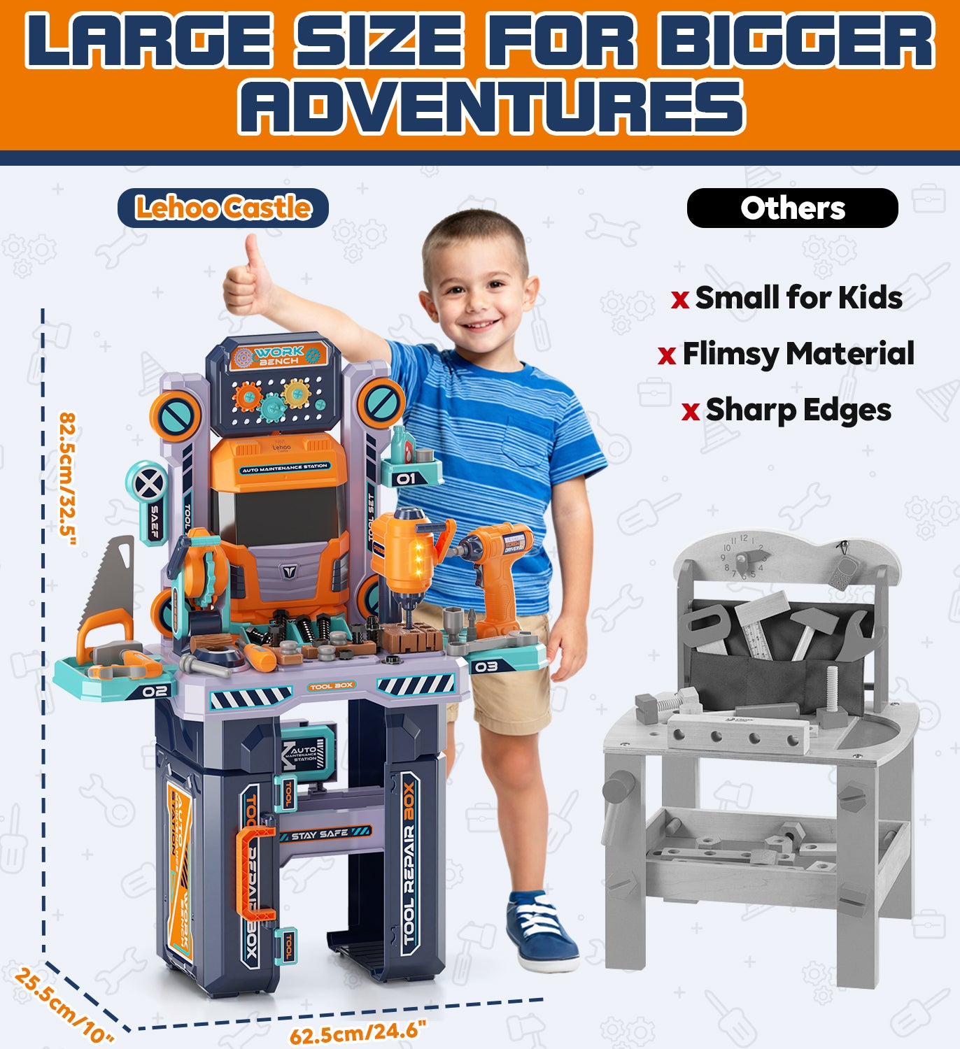 Kids Tool Bench Play Set, Foldable Kids Workbench with Realistic Tools & Electric Drill, Stores as a Truck, Kids Tool Set, Educational Toys, Construction Toys for Boys Age 2 3 Birthday Gifts