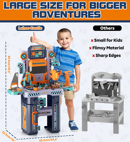 Kids Tool Bench Play Set, Foldable Kids Workbench with Realistic Tools & Electric Drill, Stores as a Truck, Kids Tool Set, Educational Toys, Construction Toys for Boys Age 2 3 Birthday Gifts