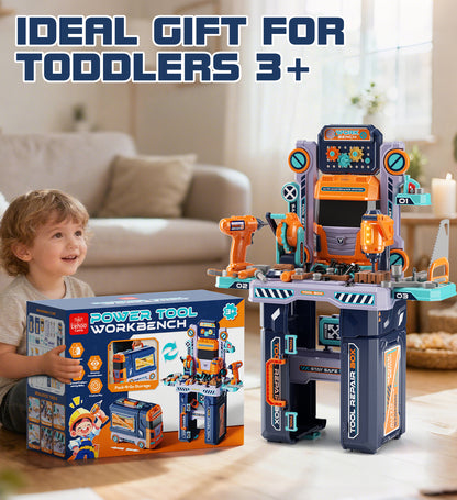Kids Tool Bench Play Set, Foldable Kids Workbench with Realistic Tools & Electric Drill, Stores as a Truck, Kids Tool Set, Educational Toys, Construction Toys for Boys Age 2 3 Birthday Gifts