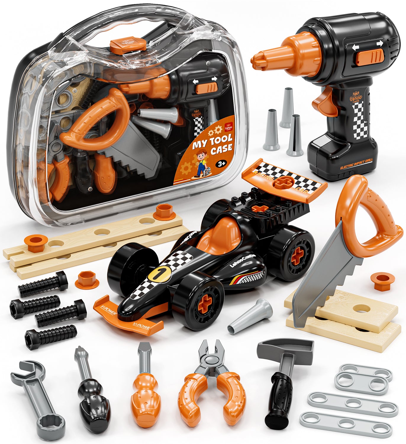 Toys for 2 Year Old Boys, Kids Tool Set, Toolbox Set for Kids, Includes Realistic Tools & Electric Drill & Take Apart Toy Racing Cars, Educational Learning Toys for Boys Age 2 3 4 5 Birthday Gifts