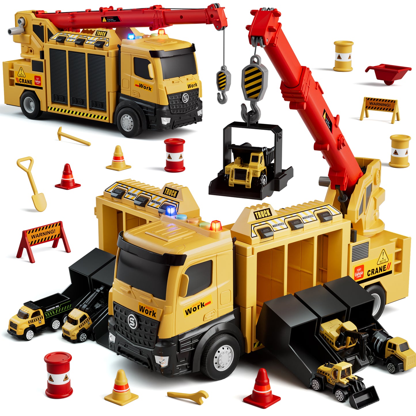 Crane Toy, Construction Truck for Boys 2 3 6 Years, Construction Vehicle Toy Car for Toddlers, Include Launch Mode, Powerful Storage, 6 Alloy Construction Vehicles, Best Birthday Christmas Gifts