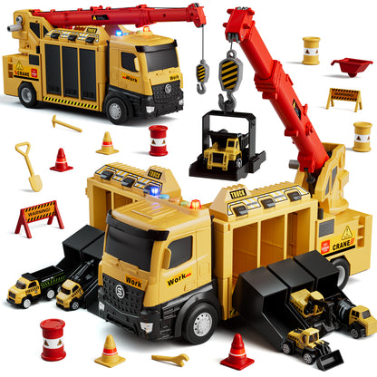 Crane Toy, Construction Truck for Boys 2 3 6 Years, Construction Vehicle Toy Car for Toddlers, Include Launch Mode, Powerful Storage, 6 Alloy Construction Vehicles, Best Birthday Christmas Gifts