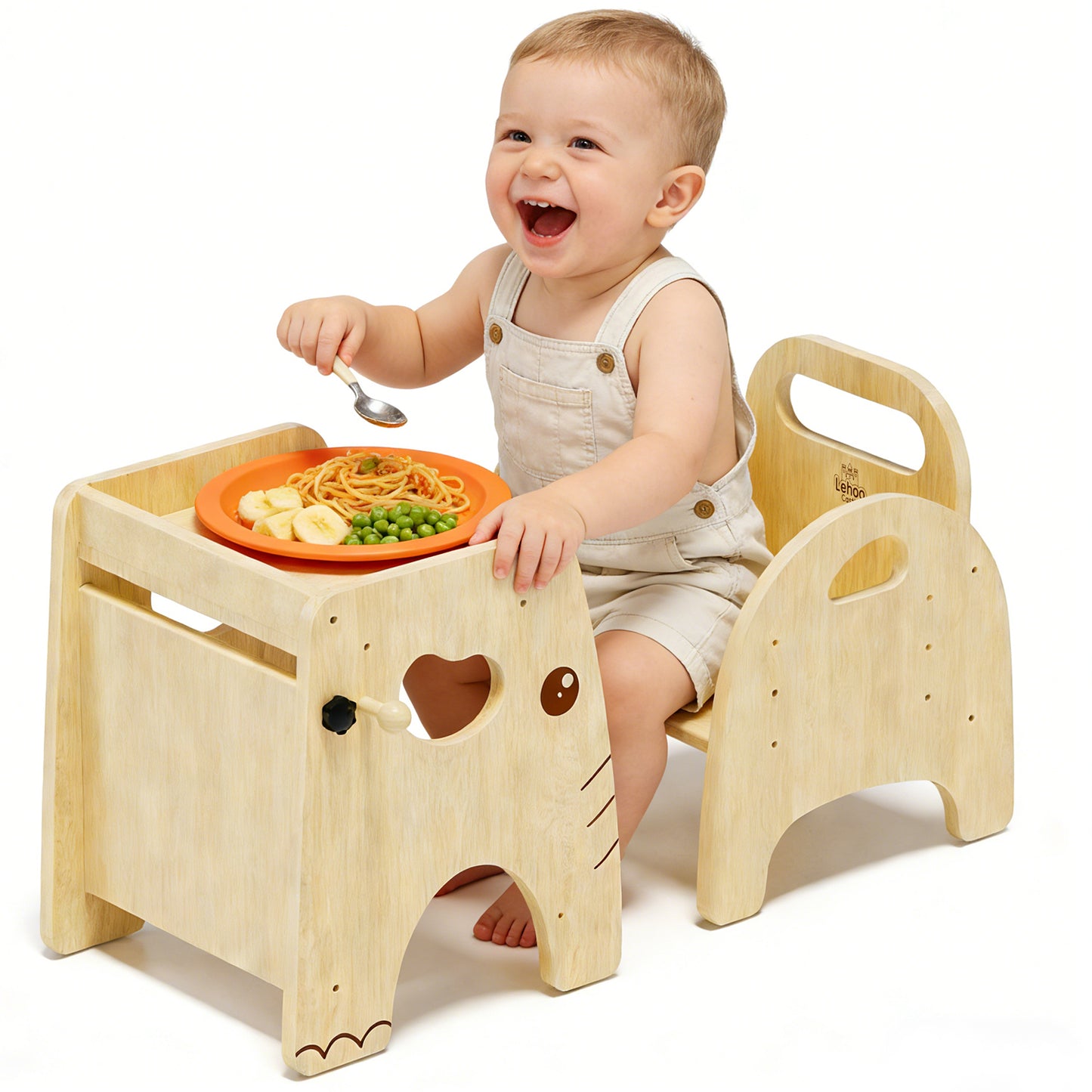 Montessori Weaning Table and Chair Set, Adjustable Design, Elephant Theme Wooden Toddler Table and Chair Set for Toddlers 1-3, Ideal for Mealtime, Learning and Play, Kids Montessori Furniture