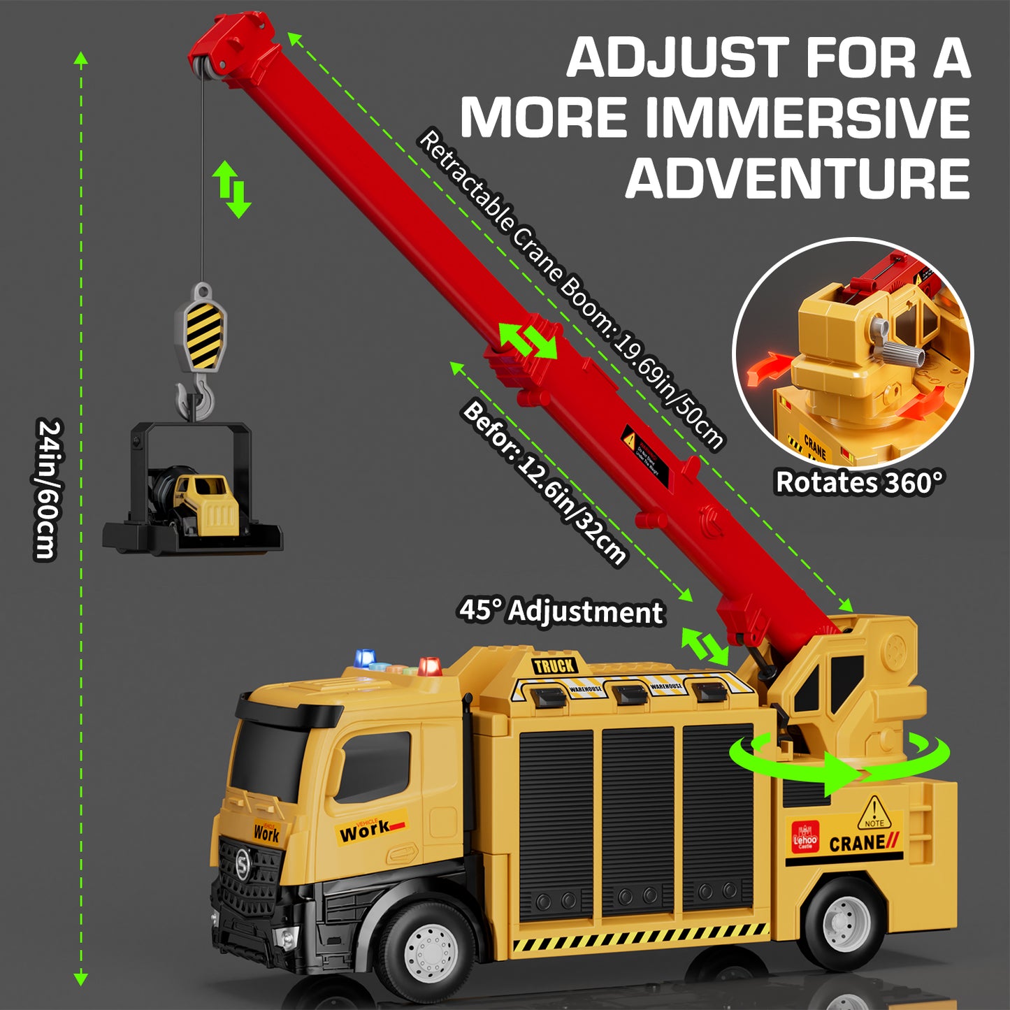 Crane Toy, Construction Truck for Boys 2 3 6 Years, Construction Vehicle Toy Car for Toddlers, Include Launch Mode, Powerful Storage, 6 Alloy Construction Vehicles, Best Birthday Christmas Gifts