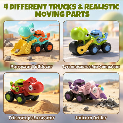 Toys for 1 2 3 Year Old Boys Girls, Construction Vehicle Dinosaur Toy Cars for Toddlers, Press and Go Toy Cars, Play Vehicle Toys Set, Unicorn Car Toys Baby Toys for 1+ Year Old Birthday Gifts
