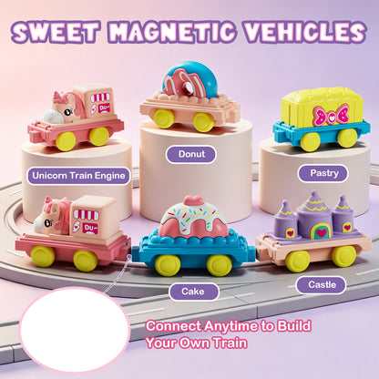 Unicorn Toys Trucks for Toddlers, Toys for 2 Year Old Girls, Toys Cars with Lights & Sounds, Transport Truck with 6 Pull and Go Cars, 7 in 1 Car Carrier Truck Toy Sets, Best Birthday Christmas Gifts