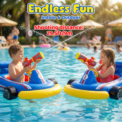 Pool Floats for Kids, Inflatable Kids Pool Floats with Water Blaster & Steering Wheel with "Bibi" Sound, Swimming Pool Water Toys for Kids Ages 3-6, Blow Up Toddler Pool Floats, Fun Go-karts Theme
