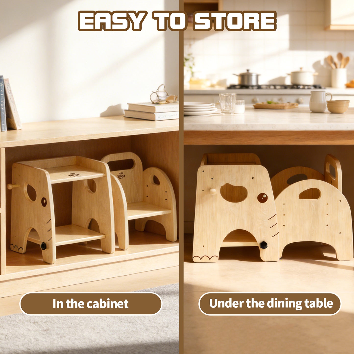 Montessori Weaning Table and Chair Set, Adjustable Design, Elephant Theme Wooden Toddler Table and Chair Set for Toddlers 1-3, Ideal for Mealtime, Learning and Play, Kids Montessori Furniture