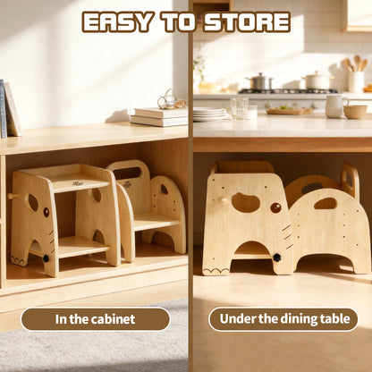 Montessori Weaning Table and Chair Set, Adjustable Design, Elephant Theme Wooden Toddler Table and Chair Set for Toddlers 1-3, Ideal for Mealtime, Learning and Play, Kids Montessori Furniture