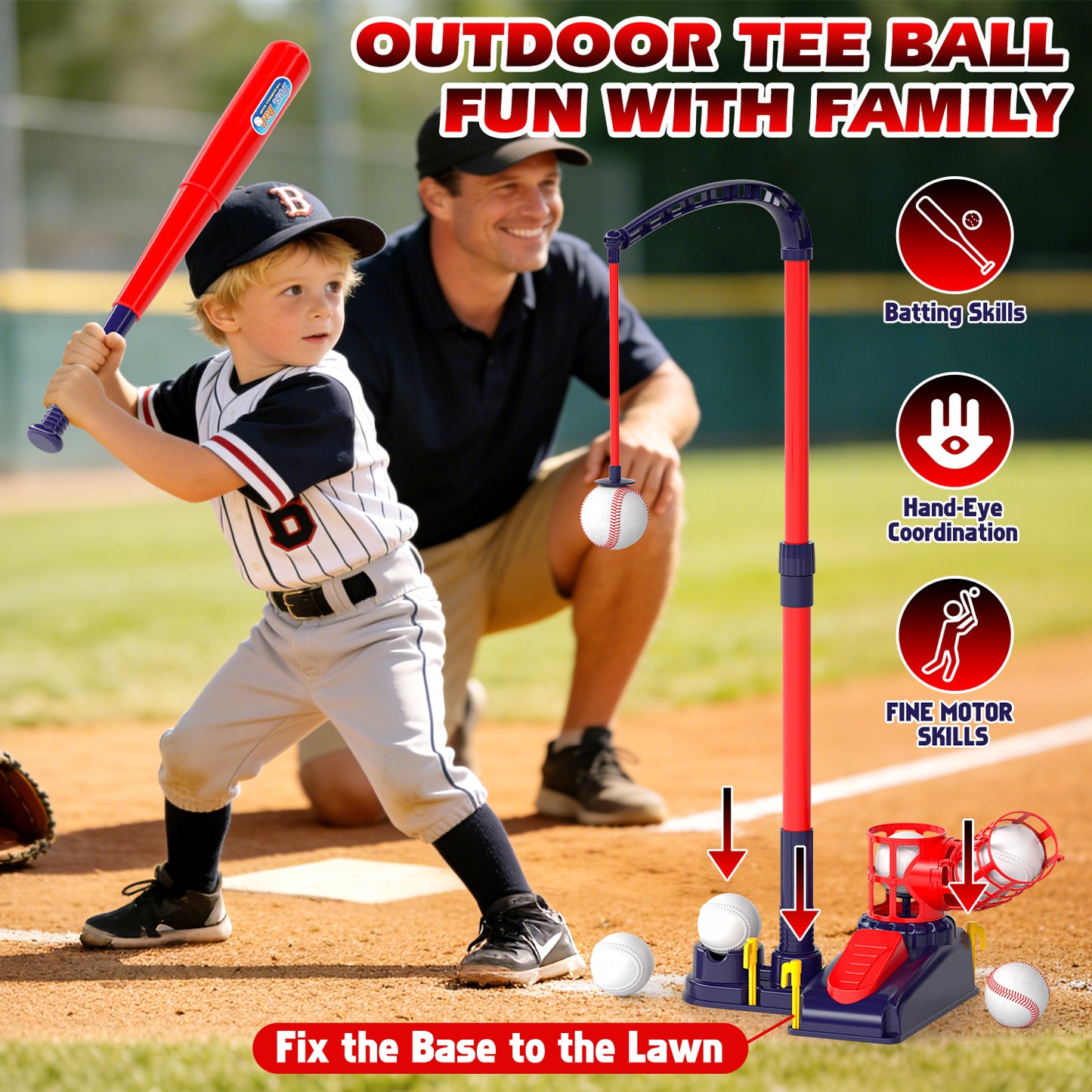 3 in 1 T Ball Set Toys for Kids 3-8, Kids Baseball Toys Includes 6 Balls, Tee Ball Set for Kids Age 3+, Toddler Baseball Game Sports & Outdoors Toys, Auto Ball Launcher & Storage Bag