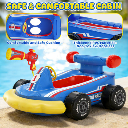Pool Floats for Kids, Inflatable Kids Pool Floats with Water Blaster & Steering Wheel with "Bibi" Sound, Swimming Pool Water Toys for Kids Ages 3-6, Blow Up Toddler Pool Floats, Fun Go-karts Theme