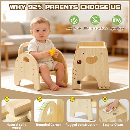 Montessori Weaning Table and Chair Set, Adjustable Design, Elephant Theme Wooden Toddler Table and Chair Set for Toddlers 1-3, Ideal for Mealtime, Learning and Play, Kids Montessori Furniture