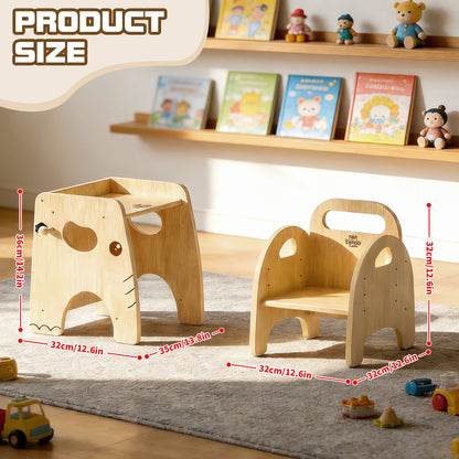 Montessori Weaning Table and Chair Set, Adjustable Design, Elephant Theme Wooden Toddler Table and Chair Set for Toddlers 1-3, Ideal for Mealtime, Learning and Play, Kids Montessori Furniture