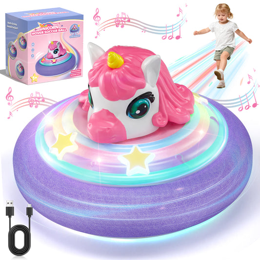 Hover Soccer Ball for Girls, Rechargeable Unicorn Air Soccer Toys with Colorful Light & Music, Indoor Toys for Toddler Girls, Birthday Christmas Gifts for Boys & Girls