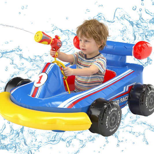 Pool Floats for Kids, Inflatable Kids Pool Floats with Water Blaster & Steering Wheel with "Bibi" Sound, Swimming Pool Water Toys for Kids Ages 3-6, Blow Up Toddler Pool Floats, Fun Go-karts Theme