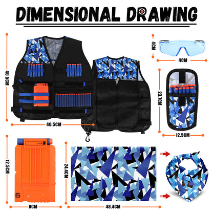 Kids Tactical Vest Kit for Shooting Target for Nerf Game for Boys Girls, with 30 Refill Darts, Protective Glasses, Tactical Mask, Dart Pouch, Reload Clips and Wrist Band