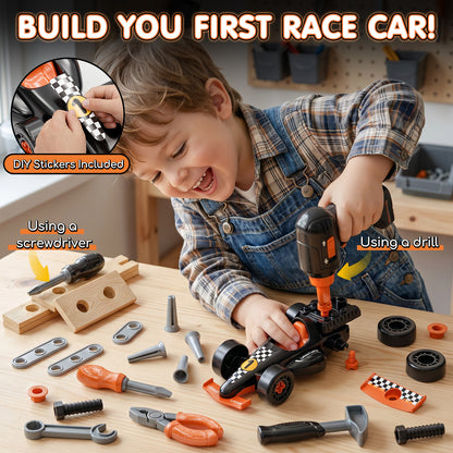 Toys for 2 Year Old Boys, Kids Tool Set, Toolbox Set for Kids, Includes Realistic Tools & Electric Drill & Take Apart Toy Racing Cars, Educational Learning Toys for Boys Age 2 3 4 5 Birthday Gifts