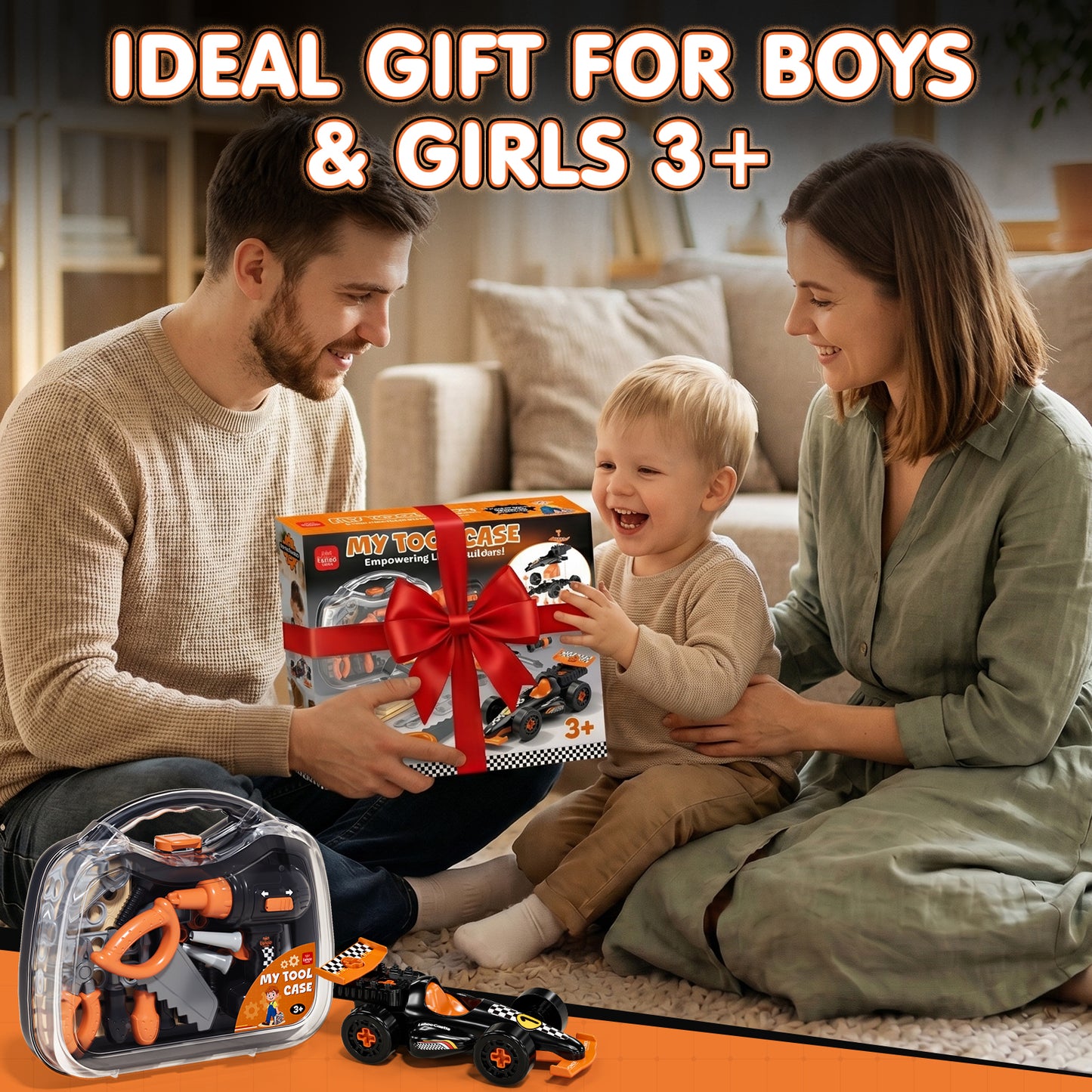 Toys for 2 Year Old Boys, Kids Tool Set, Toolbox Set for Kids, Includes Realistic Tools & Electric Drill & Take Apart Toy Racing Cars, Educational Learning Toys for Boys Age 2 3 4 5 Birthday Gifts